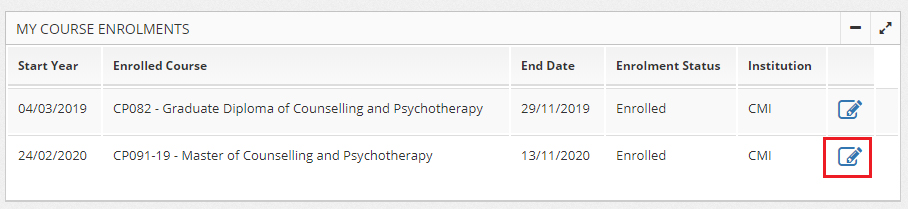 Image of My Course Enrolments panel