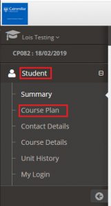 Student Menu in Paradigm with Course Plan highlighted